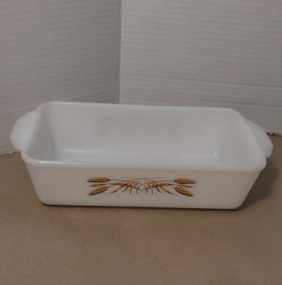 Vintage Fire King Wheat Pattern Milk Glass Loaf Pan Baking Dish
